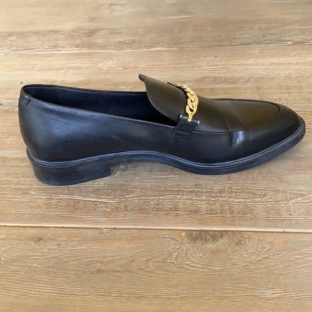 Free People Vagabond Frances Black Leather Loafer w/ Chain Detail EU 38 / US 7.5